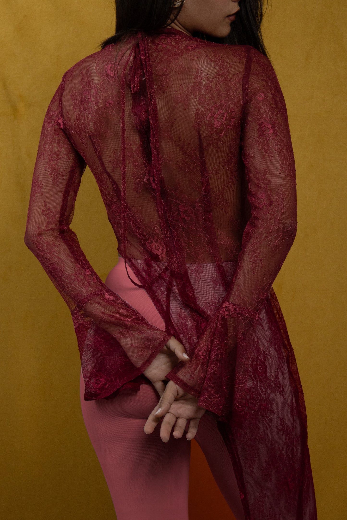 Lace A-Symmetrical Top in Maroon